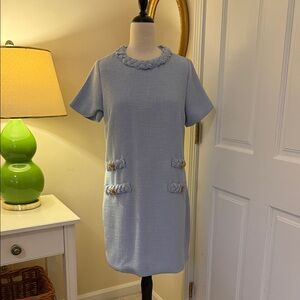 Elegant Light Blue Tweed Women's Dress